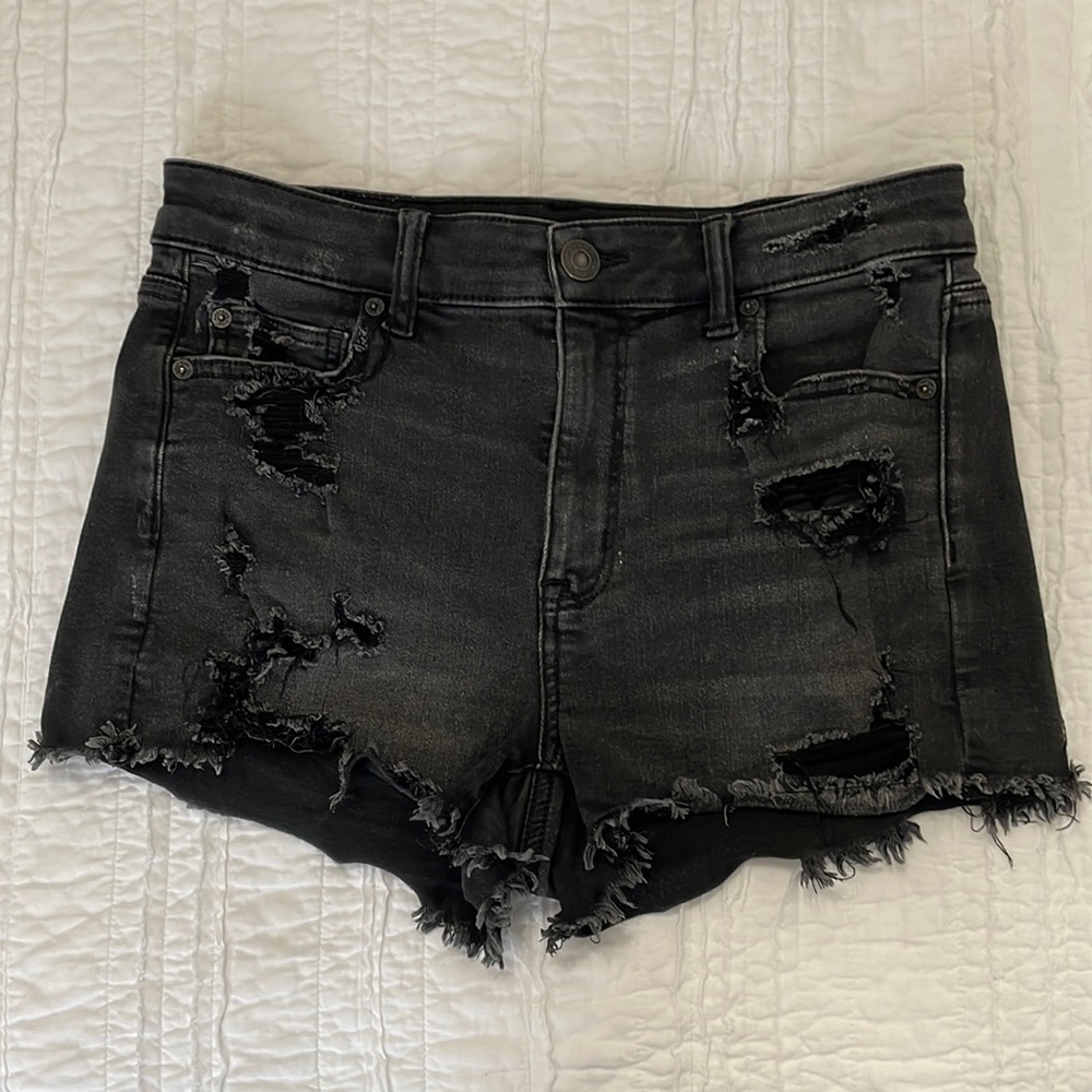 Black Denim Hi Rise AE Shorts